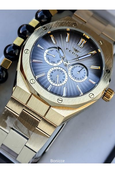 FERRO Men's Watch, Functions Active, Yellow Steel Band, Bracelet Gift