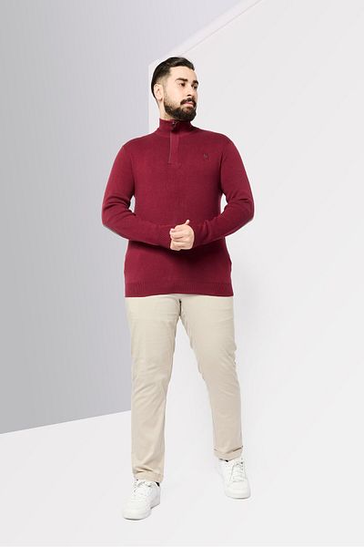 Harmont & Blaine Jeans Men Half Zipper Embroidered Logo Sweater, Burgundy