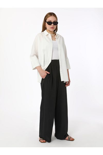 ALİA Large Size Comfortable Elastic Trousers - Black - Alia