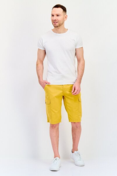 DeFacto Men Solid Cargo Shorts, Mustard