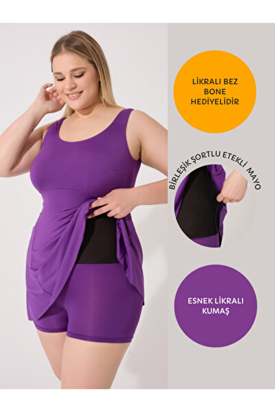 myfirstsea Büyük Beden Kadın Tek Parça Şortlu Etekli Likralı Mayo