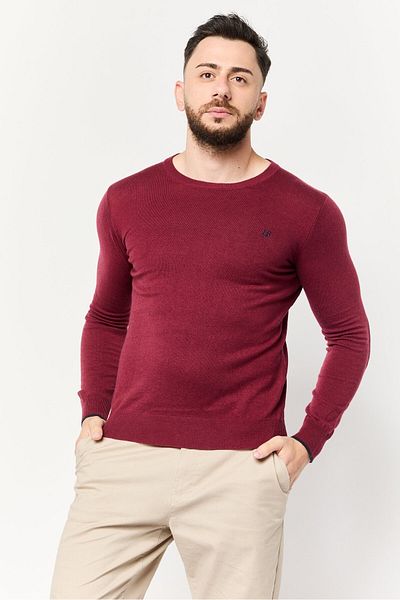 Harmont & Blaine Jeans Men Round Neck Embroidered Logo Sweater, Maroon