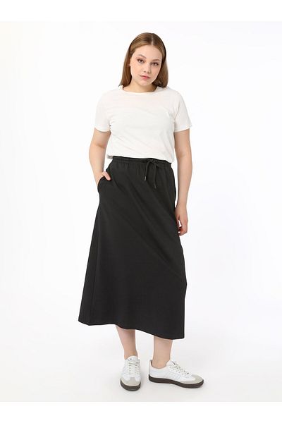 ALİA Large Size Elastic Waist Knitted Skirt - Black - Alia