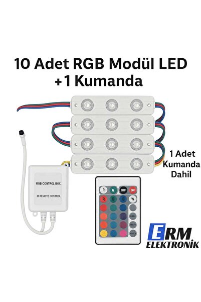 ERM RGB 3’lü Modül LED (10 Adet) + Kumanda Seti 12V IR Kontrol