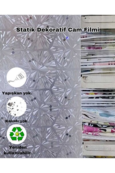 Başak Ev Tekstili Cam Filmi Kaplama Statik Folyo  Buzlu Desenli Duşa Kabin Pe...