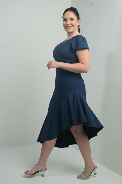 By Saygı Жіноча сукня з драпірованим коміром, підкладкою та воланами, великий розмір, креп