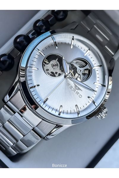 FERRO Men's Watch, Automatic (Without Battery), Steel Band, Silver - White Color, Bracelet Gift