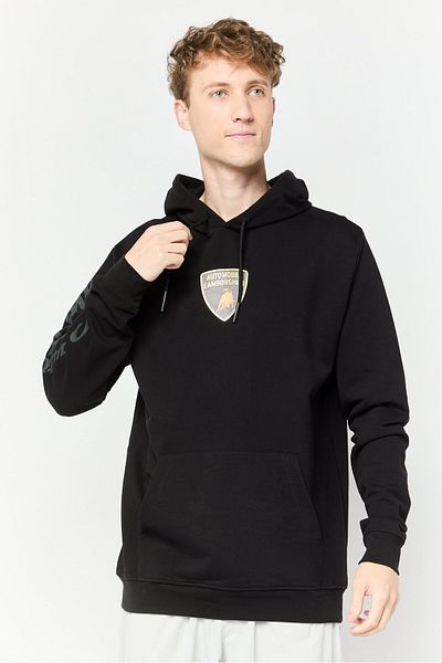 Lamborghini Men Brand Logo Long Sleeve Hoodie, Black