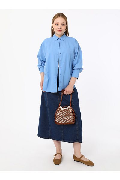 ALİA Fusta Denim Cup Plus Size - Albastru - Alia