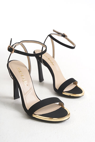 MARSEDO Silvia Kadın Yuvarlak Burun Bilekten Bağlamalı Topuklu Sandalet Siyah