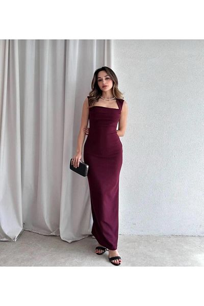 Glysso Square Neck Burgundy Maxi Dress