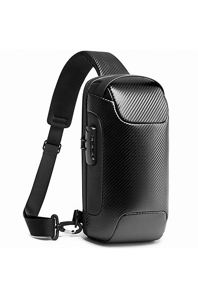 BANGE Crossbody backpack, splash-proof, anti-theft pocket, TSA lock and USB port, BANGE, Carbon