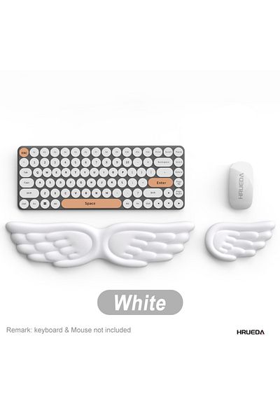 HRUEDA White set Mechanical Keyboard, Mouse, Wrist Rest, Computer Keyboard, Laptop, Angel Wing, Memory Foam