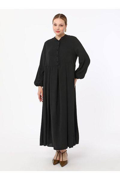 ALİA Chief Collar Button Detailed Large Size Aerobin Dress - Black - Alia