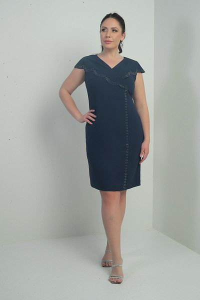 By Saygı Rochie scurtă de damă, cu decolteu cu detalii de piatră, tăiată cu laser, căptușită, mărime mare