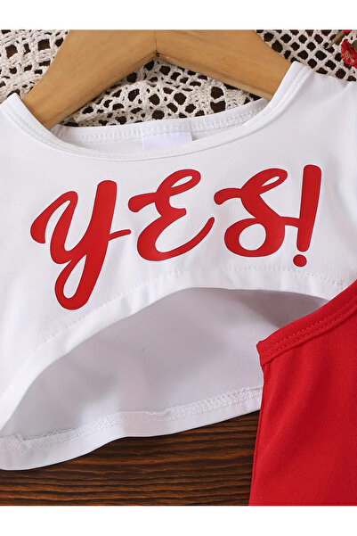 İBRE Cotton Yes Printed Top Crop White Sweat - Bottom Red Dress