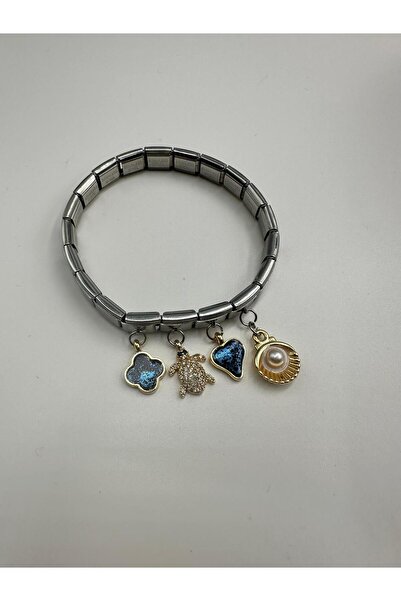 Lav Aksesuar سوار ستيل تريند مع لؤلؤ أويستر سلحفاة كاريتا على شكل قلب من ستار...