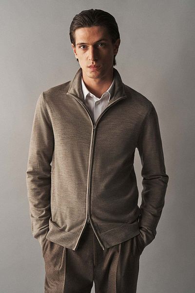 H&M Slim Fit Zip-through merino wool cardigan