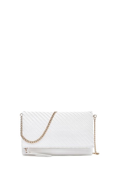 Derimod Women's White Long Chain Strap Braided Portfolio Bag 25Sbd293429