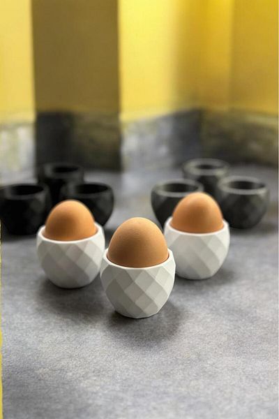 BRKStorm Set of 3 Modern Patterned Egg Cups White (Plastic)