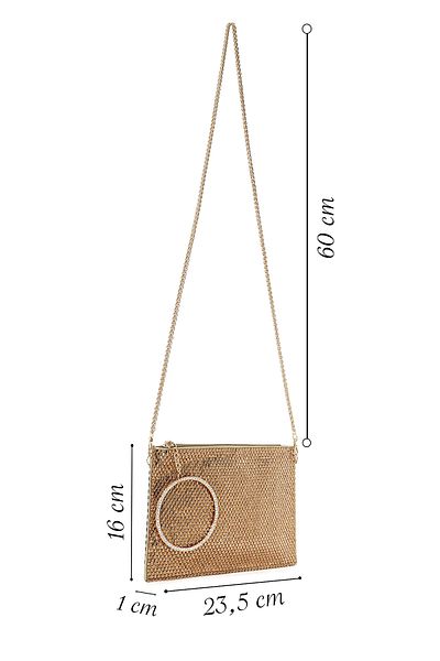 Derimod Women's Gold Stone Long Chain Strap Evening Dress Clutch Bag 25Sbd2922Ts