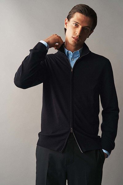 H&M Slim Fit Zip-through merino wool cardigan