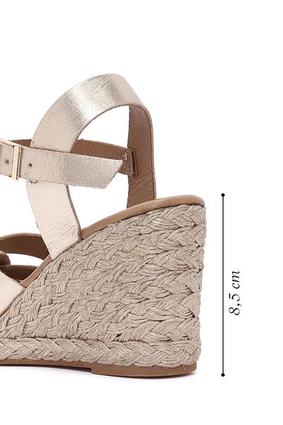 Derimod Women's Gold Ankle Buckle Wedge Heeled Metallic Leather Espadrille Sandals 25Sfd153332