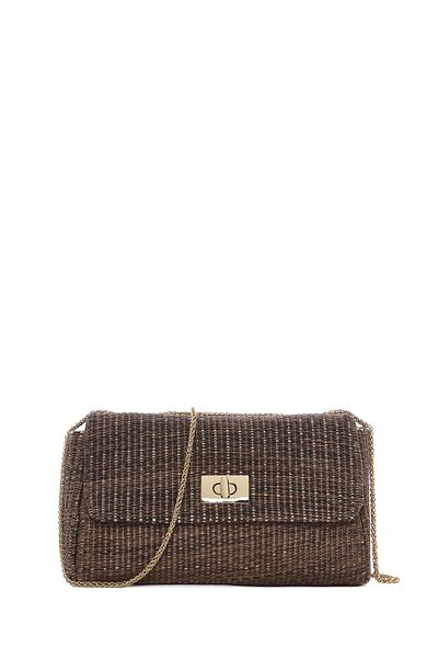 Derimod Women's Brown Long Chain Strap Straw Shoulder Bag 25Sbd2927M7