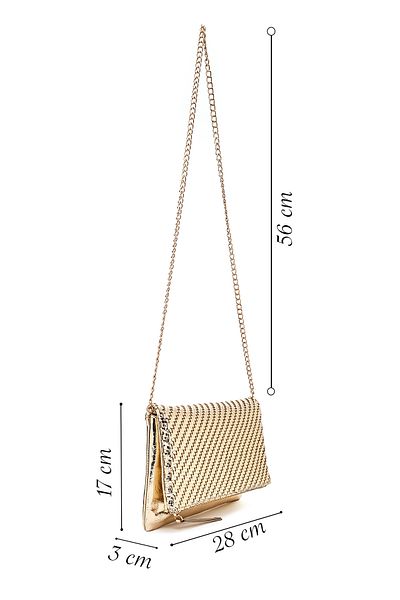 Derimod Women's Gold Long Chain Strap Braided Portfolio Bag 25Sbd293429