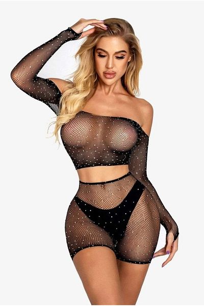 PİKAX 2 Pieces of Stoned Off Shoulder Crop- Σορτς Κάλτσες σώματος