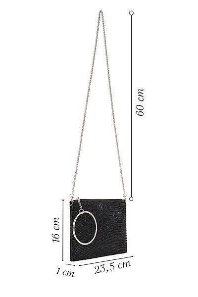 Derimod Women's Black Stone Long Chain Strap Evening Dress Clutch Bag 25Sbd2922Ts