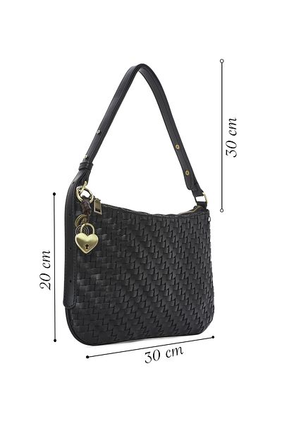Derimod Women's Black Knitted Patterned Shoulder Bag 25Sbd293029