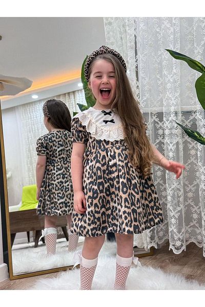 Butik Рокля с леопардов принт за момиче с малка мечка