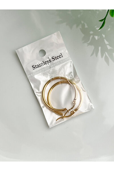 ALEYKA حلق من الفولاذ المقاوم للصدأ باللون الذهبي مقاس 2.5 سم