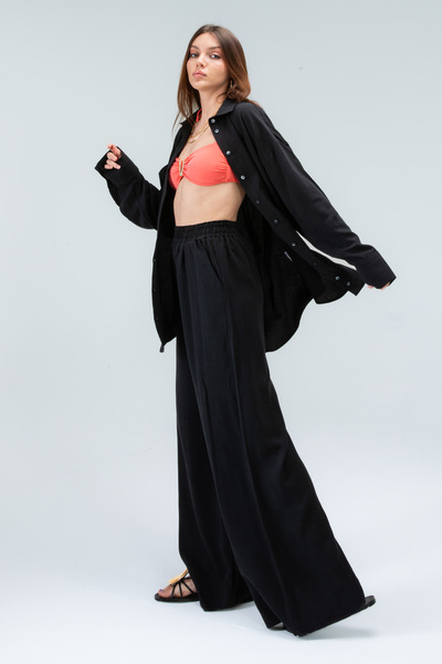 Tt Line Oversize Kadın Gömlek Regular Yan Cepli ViskonOrganik Bol Kalıp Düğme...