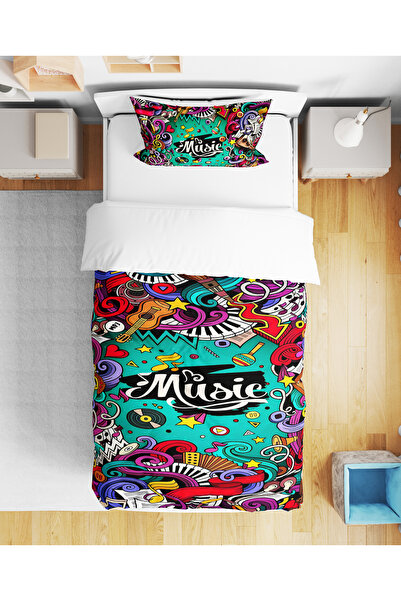 Home Музикална нота Музика 3D Дигитално отпечатан комплект за младежко легло ...