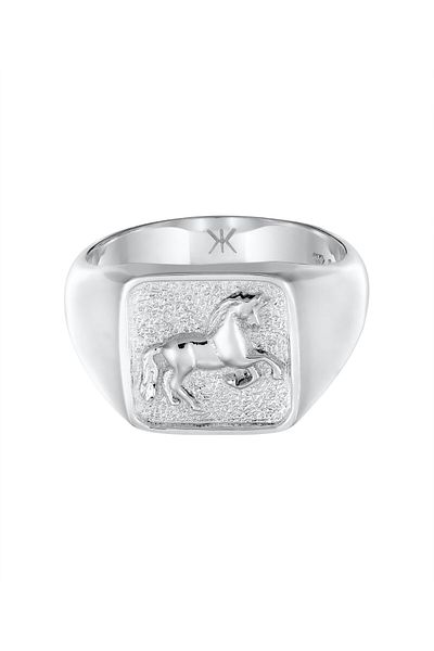 KUZZOI Ring Siegelring Herren Pferd 925 Sterling Silber Chunky Style