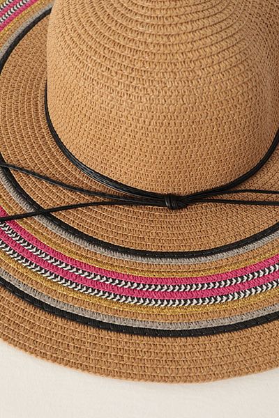 Moka Shopin Mokashopin Wide Straw Hat with Drawstring-Camel