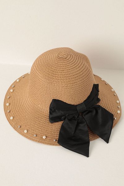 Moka Shopin Mokashopin Bow Visor Pearl Hat-Camel