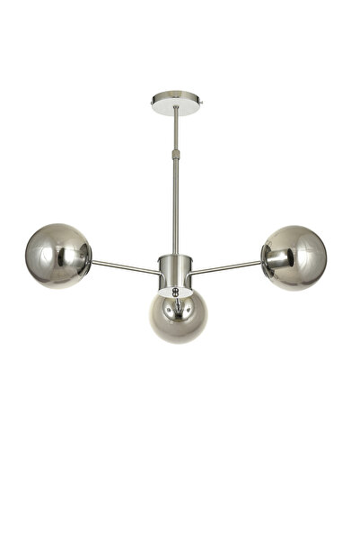 Avizemoda Miya 3 lü Füme Camlı Salon Oturma Odası Modern Sarkıt Avize - (Krom Kaplama)