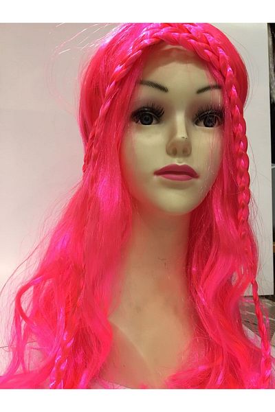 Skygo Neon Pink Color Braided Helen Character Wig Toupee Hair