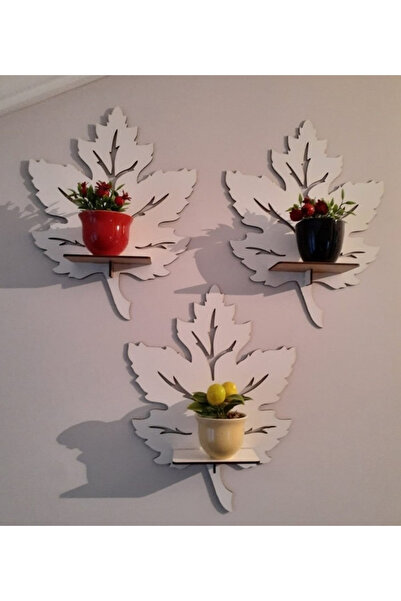 ouz dekor Yaprak Dekoraktif Desenli Duvar Mumluğu Raf 3MM MDF