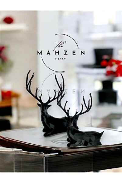 Mahzn Dizayn Modern Geyik Biblo 2'li Set Siyah (22CM)
