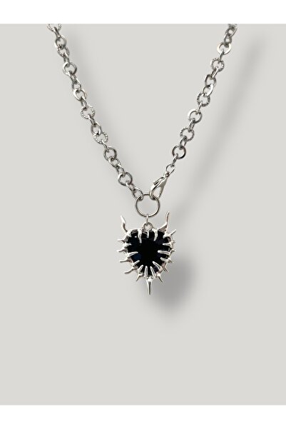 sleyshop Kalın Zincirli Siyah Gotik Kalp Kolye