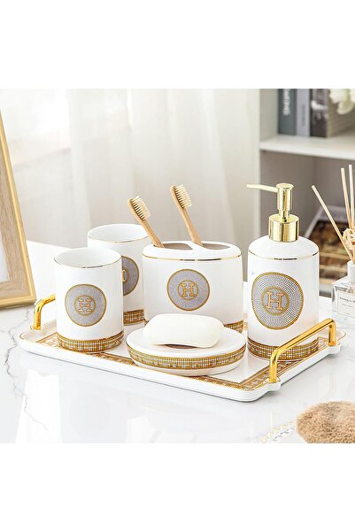 Yelajoy 6-Piece Ceramic Bathroom Accessories Set, Including Soap Dispenser, T...
