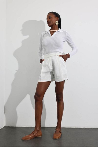 5in1Canpolat White Polo Neck Buttoned Knitwear 251018