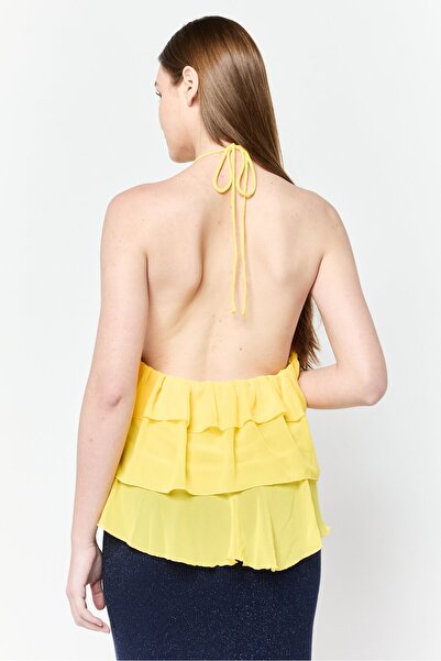 Esprit Women Halter Neck Sleeveless Solid Tank Top, Yellow