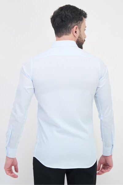 Scotch & Soda Men Modern Fit Micro Check Long Sleeve Dress Shirt, Light Blue