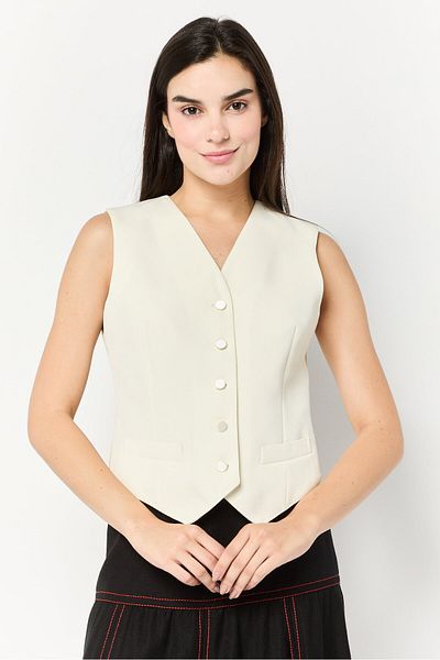 Gucci Women Regular Fit Solid Casual Vest, White