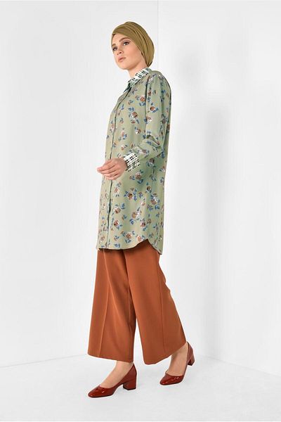 Alvina Plaid Print Neckline and Cuffed Tunic 4909